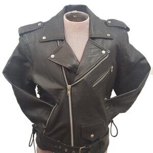 Men’s Classic Durable Cowhide Leather Motorcycle Jacket Adjustable Side Lace
